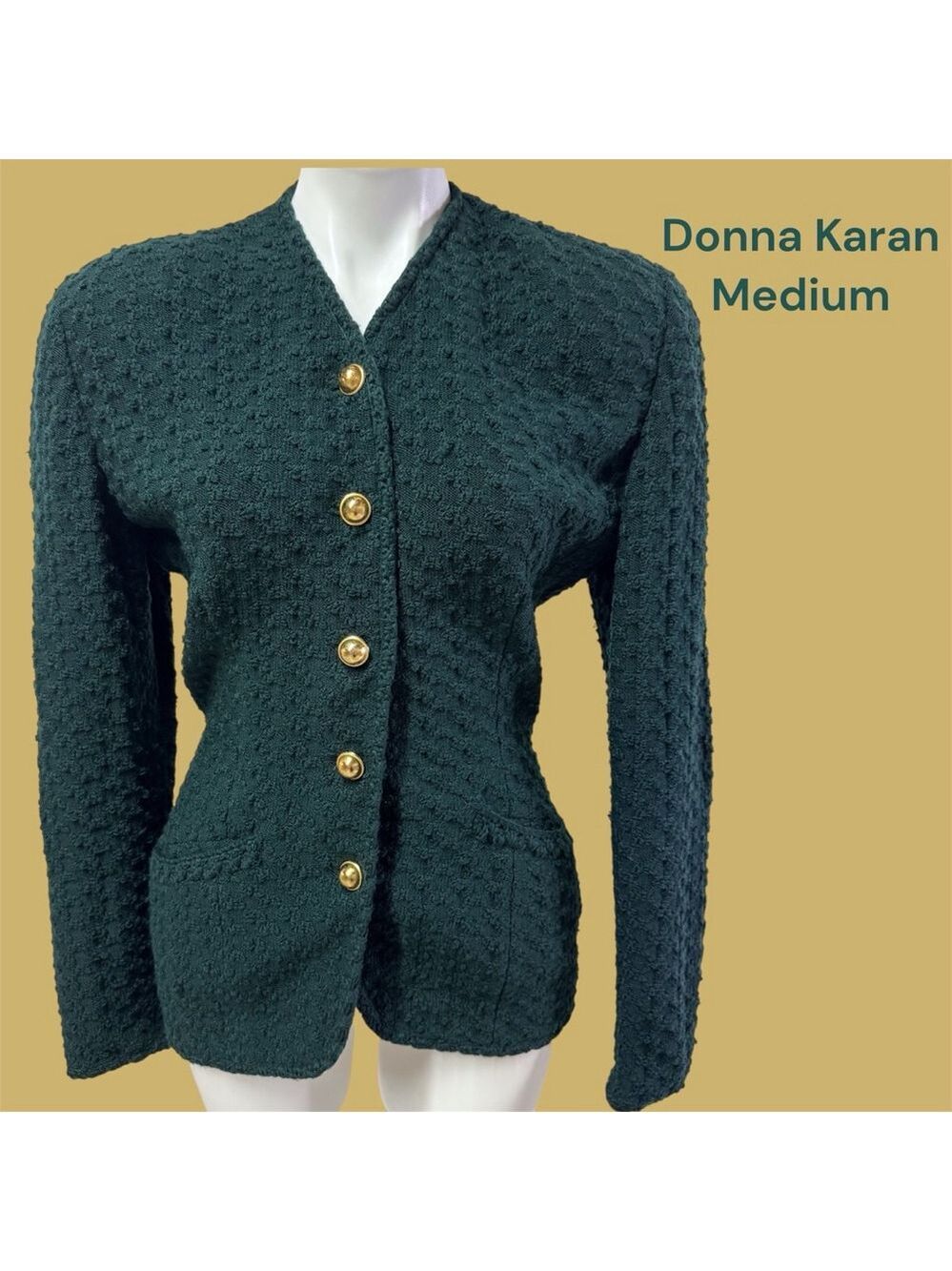 Donna Karan Blazer Jacket Womens Medium Green Knit
